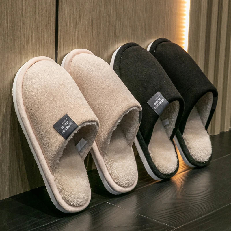Pantuflas cálidas de invierno para hombre, zapatos antideslizantes suaves y cómodos de tacón plano para casa, pantuflas de felpa para dormitorio, zapatos de mujer para casa.