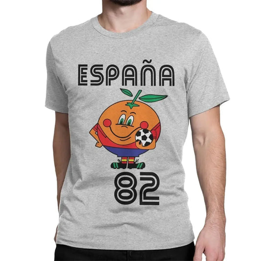 T-shirt homme football rétro — mascotte espagnole 1982, col rond