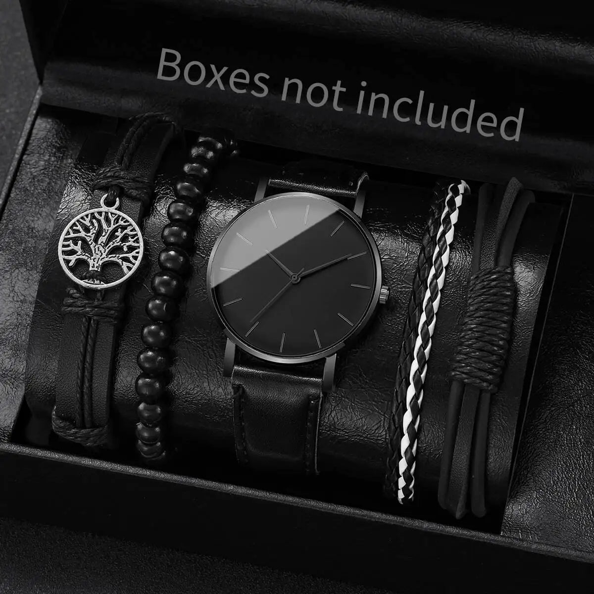 4/5PCS Trendy Men's Watches, Casual City Watches, Leather Strap, Quartz Men's Watch, Vintage Bracelet Set, Reloj Hombre (without box)