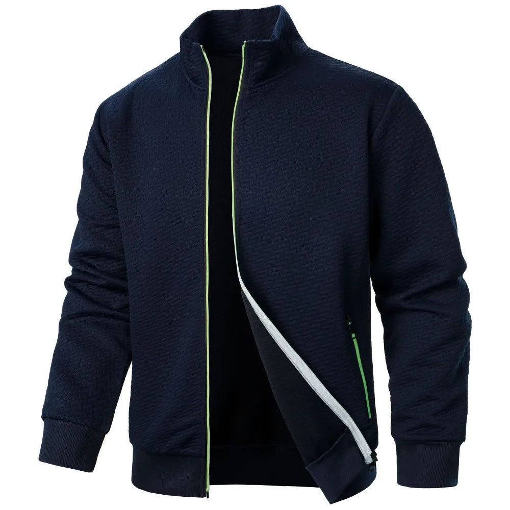 Men's Hooded Jacket with Zipper and Stand-up Collar, Casual Jacquard Cardigan, PVD, Subscriber Document, New Spring Autumn Collection
