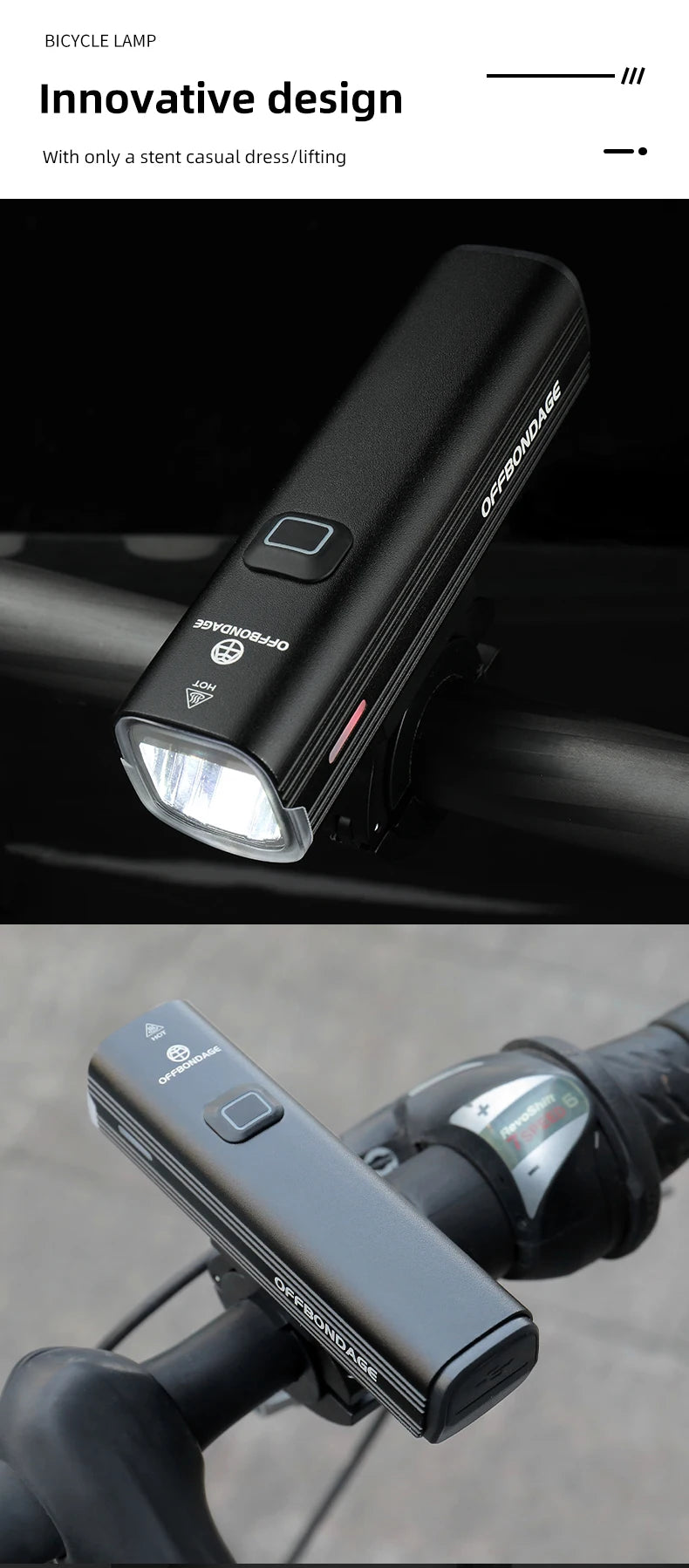 OFFBONDAGE Vélo Lumière 1000Lumen Vélo Phare Banque de Puissance Lampe de Poche Guidon USB Charge VTT Route Point culminant