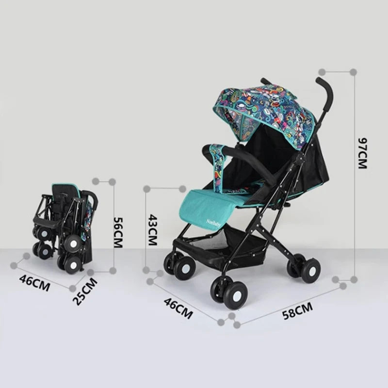 Buggy de bebé, se puede sentar o tumbar, medallón plegable ligero, paraguas, cochecito de bebé de 0 a 3 años, silla de paseo para niños