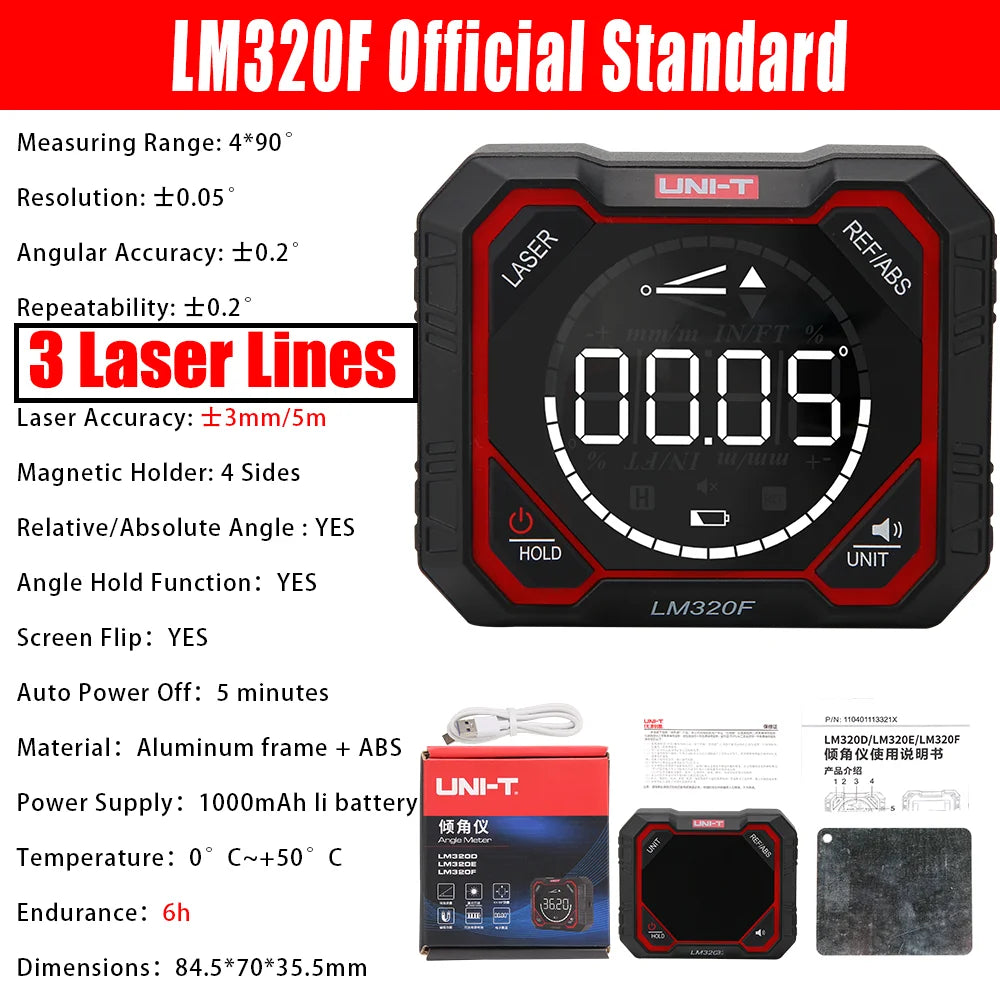 Inclinonomètre numérique laser haute précision — 4x90°, magnétique, mesure relative et absolue