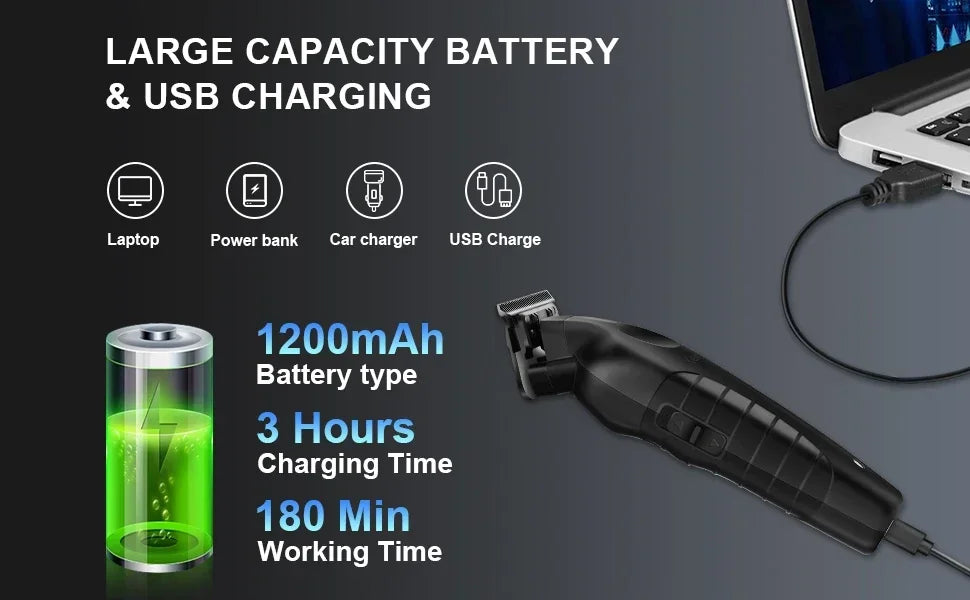Tondeuse à cheveux sans fil rechargeable — tondeuse barbe électrique puissante, hommes