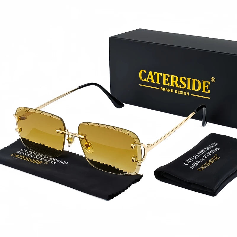 Lunettes de soleil carrées sans monture dégradé — métal, punk, UV400, homme et femme