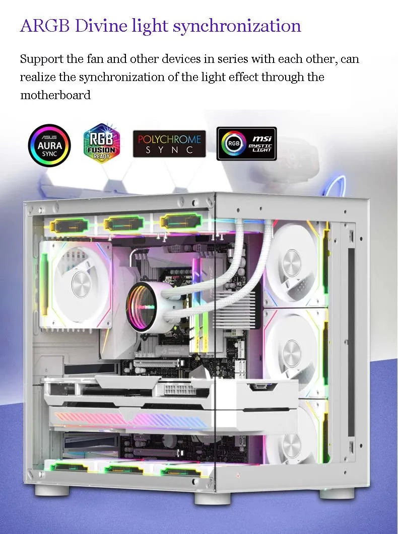 Ventilateur de boîtier PC ARGB LDPCSJ Prism 4RS 120 mm avec design miroir infini, synchronisation avec la carte mère, ventilateur de refroidissement CPU PWM 4 broches