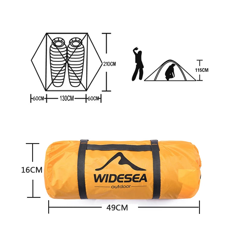 Widesea – tente de Camping touristique pour 2 personnes, plein air, 4 saisons, tige en aluminium avec jupe neige
