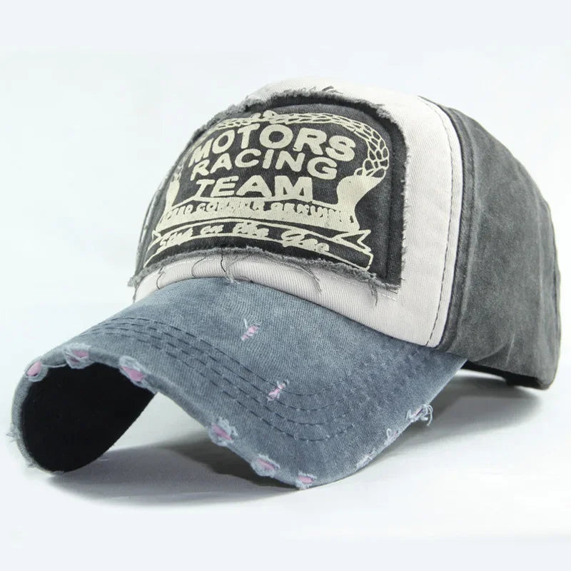 MOTOS estilo Patchwork color vaquero lavado con revestimiento gorra de béisbol Snapback Hip Hop sombrero para protección solar al aire libre