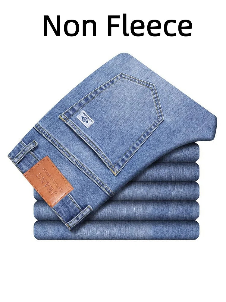 Jean d'hiver chaud doublé polaire pour homme, épais, extensible, décontracté, pantalon léger pour le bureau et l'un usage quotidien