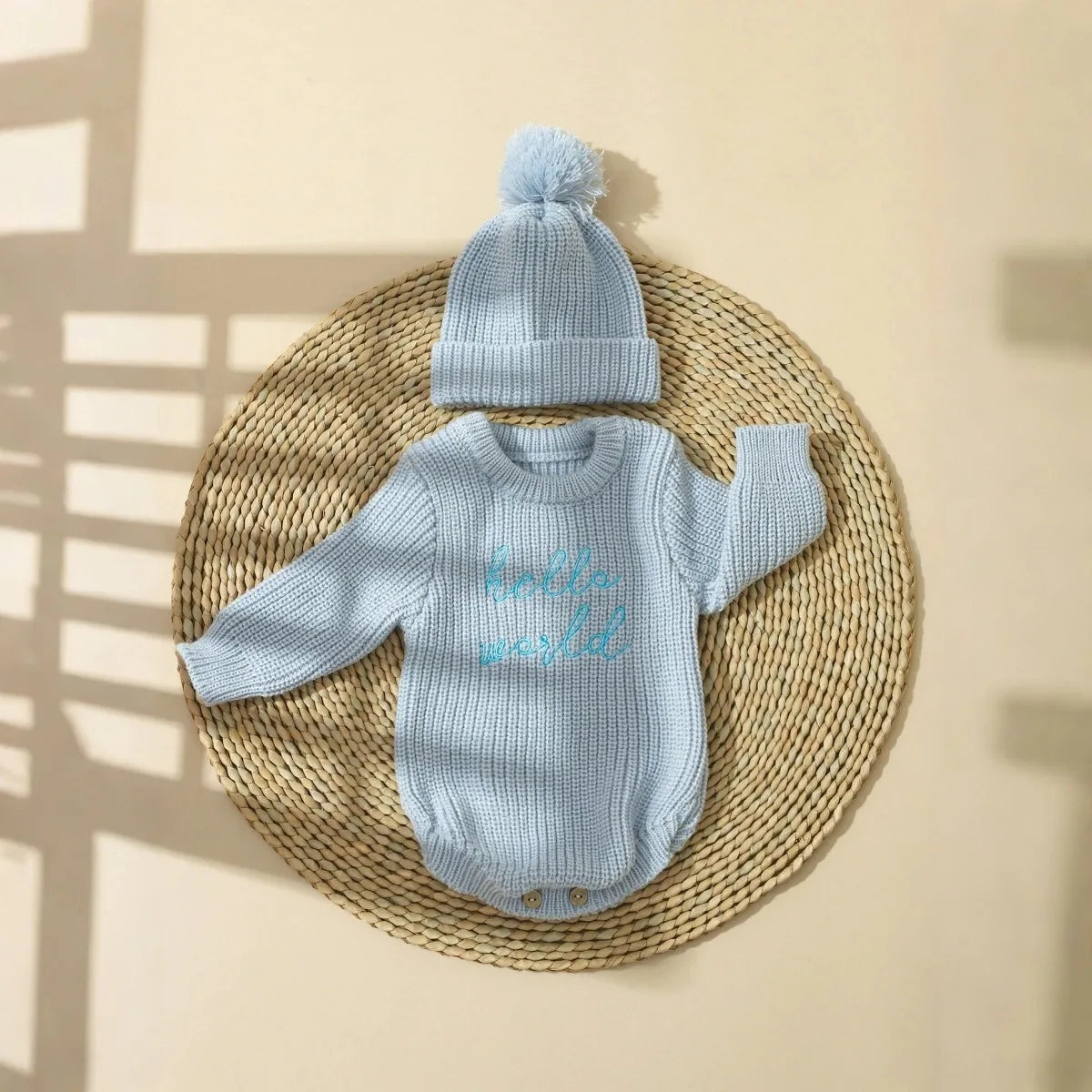 Hello World – pelele de punto para recién nacidos con gorro de pompones a juego, suéter para bebés niños y niñas, conjuntos para sesión de fotos, HD