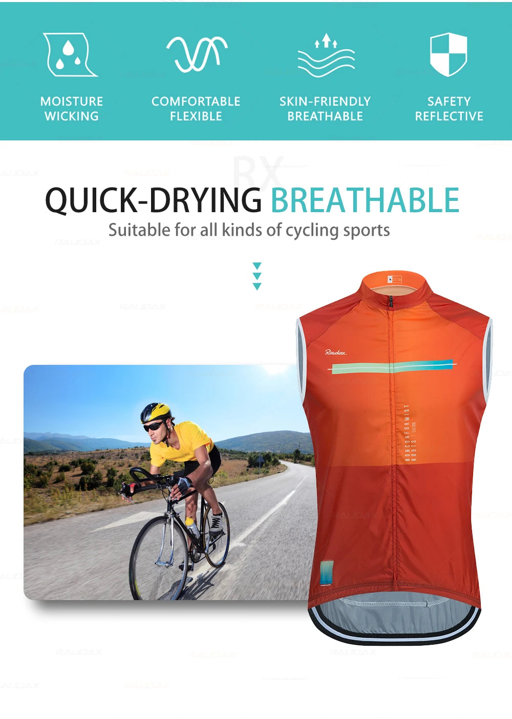 Raudax – Chaleco de ciclismo sin mangas para hombre, de malla, camiseta interior, cortavientos, ropa de ciclismo, chaleco de moto