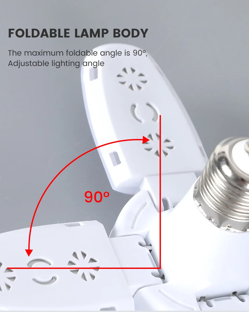 Ampoule LED pliable en forme d'éventail E27, déformation AC220V/110V pour plafonniers domestiques, entrepôt et Garage, feuille blanche 6500K