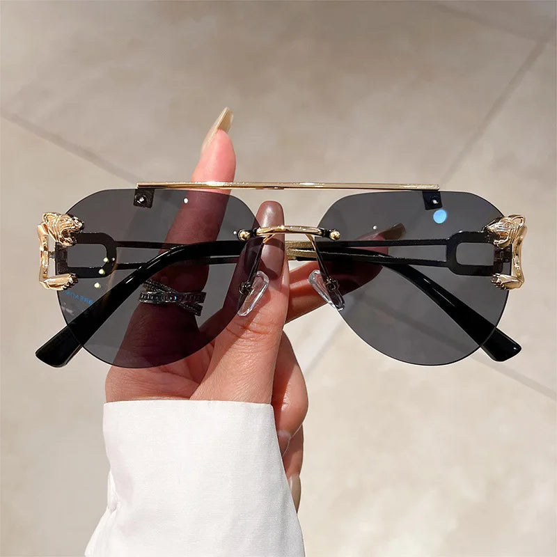 Women's Vintage Rimless Sunglasses, Luxury Sun Glasses, Women's Fashion Eyewear, Breathable Shades, 2023