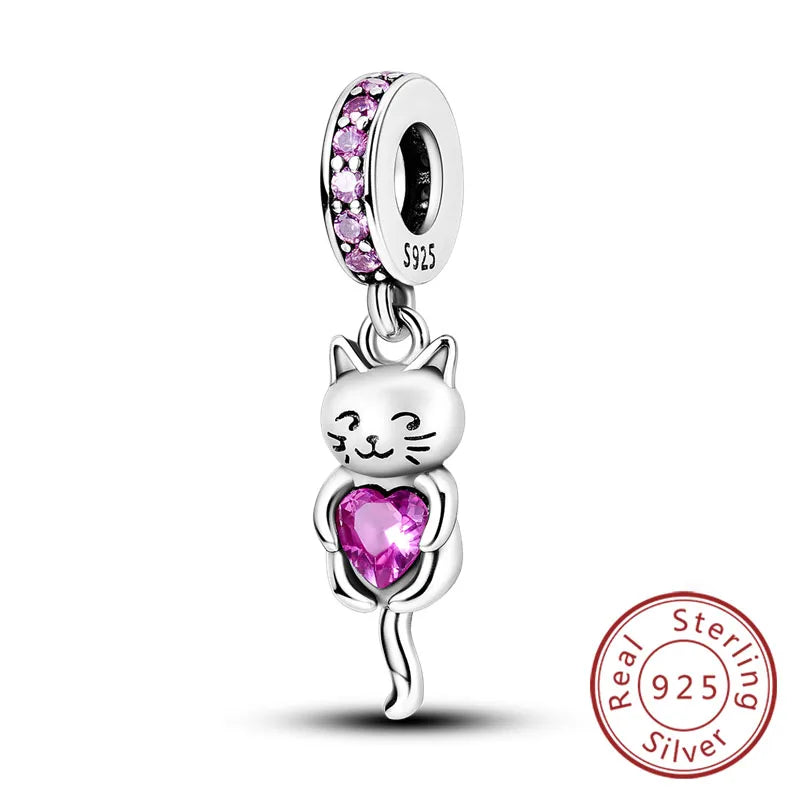 Abalorios de plata de ley 925 con huellas de perro, gato, corazón, animales, abalorios que se ajustan a pulseras, collares, colgantes, joyas para mujer, para hacer tú mismo