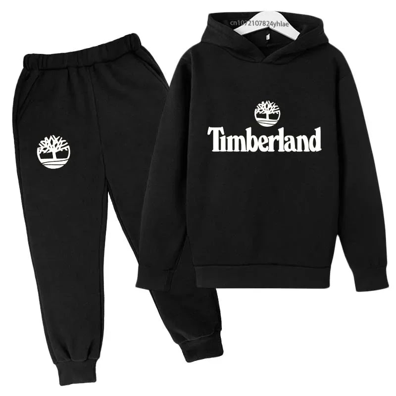 Trajes casuales para niños y niñas de 2 a 13 años, marca de moda, letras estampadas, 2 piezas, sudadera con capucha + pantalón