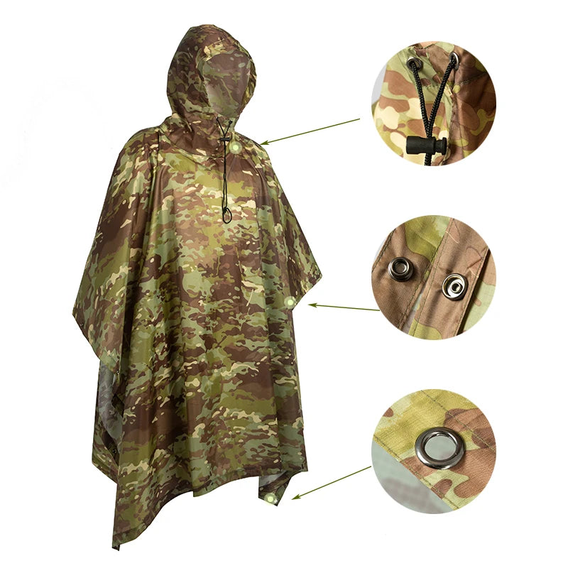 Poncho de Camouflage respirant pour l'extérieur, imperméable tactique de Jungle, observation des oiseaux, randonnée, chasse, combinaison Ghillie, équipement de pluie de voyage