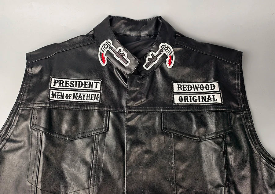 Hombres Moto Primavera Chaquetas SOA Punk Negro Motocicleta Chaleco Hijos de la Anarquía Cuero Moto Chaqueta Chaleco