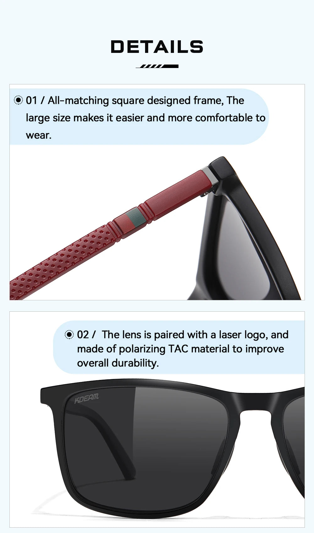 Lunettes de soleil polarisées XL — sport, protection UV400, grand cadre, hommes et femmes