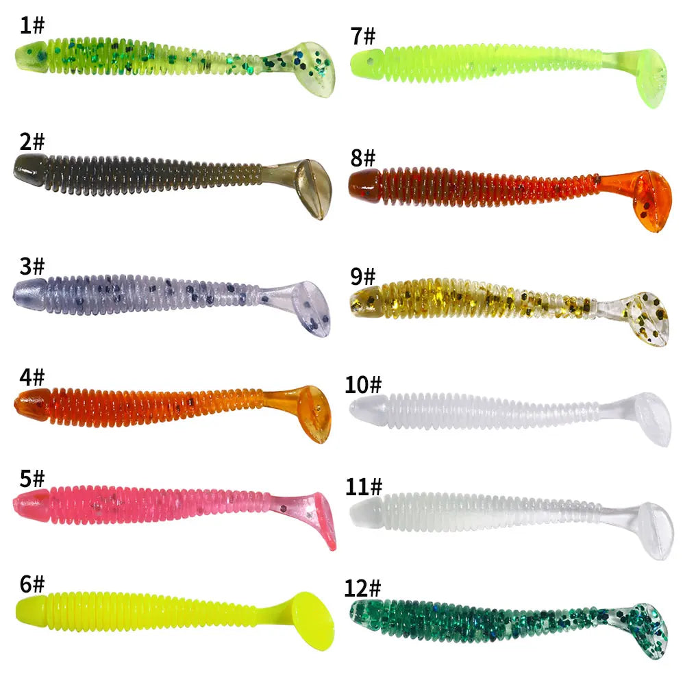 Hengjia 10-50pcs/lot 4.5CM Small Soft Silicone T-Tail Worm Swimbait Lure Fishing Tackle for Carp Black-bass Pike
