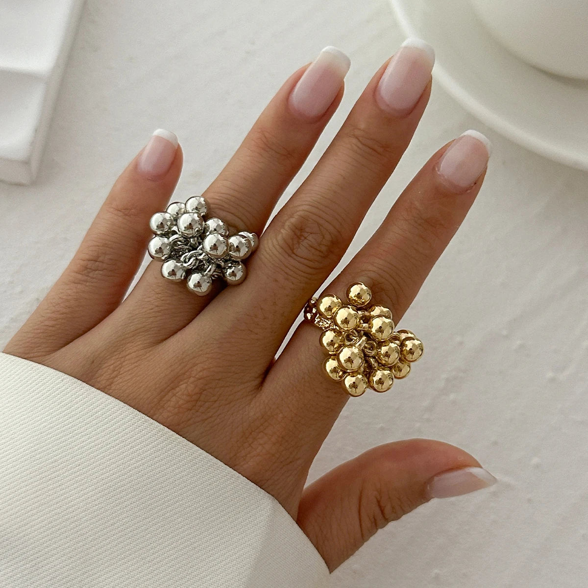 Salircon 2026 – Anillo abierto de metal de estilo punk hip-hop con pequeña bola CCB para mujer y hombre, joya de moda, regalo