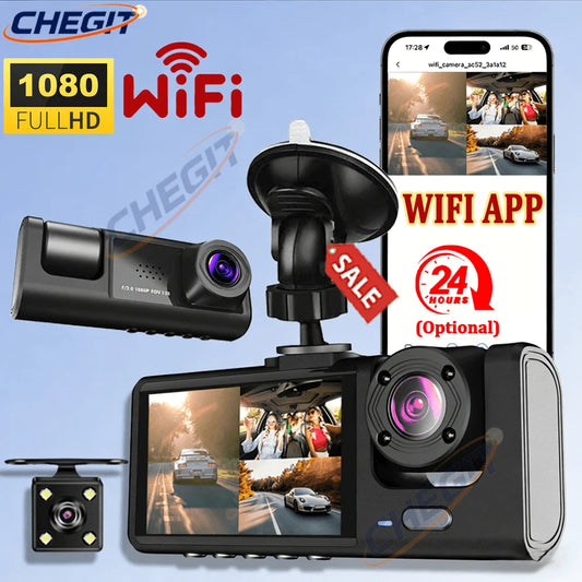 Dashcam 1080P WiFi 2/3 Caméras — Vision Nocturne Avant Arrière Véhicule