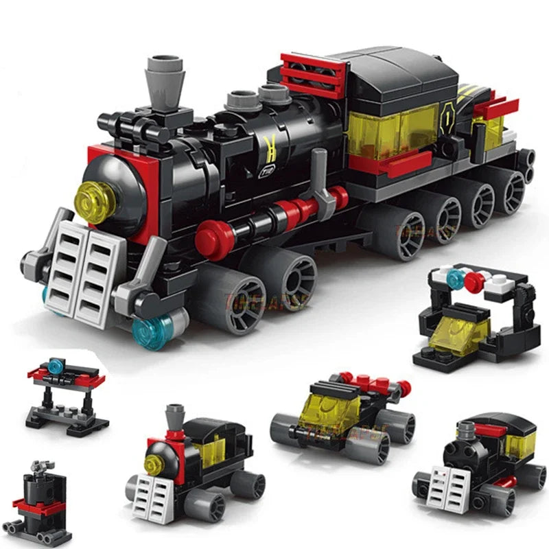6-in-1 DIY Robot Train Track Vehicle Truck Building Blocks Kit Girls Bricks Movie Model Kids STEM Educational Birthday Boys Toys