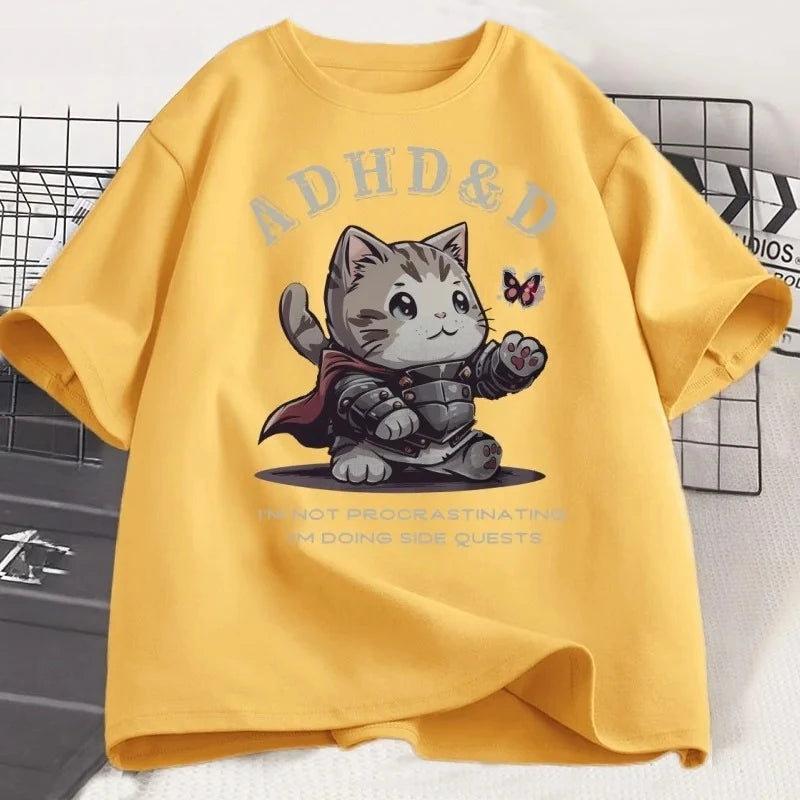 Camiseta divertida con estampado gráfico de TDAH y yo no procrastinamos, camisetas de manga corta de verano, camisetas holgadas con estampado gráfico Y2K