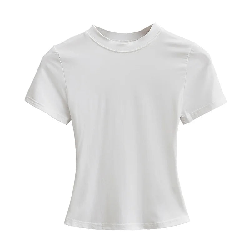Camiseta de manga corta para mujer, casual, de alta calidad, sexy, ajustada, a la moda, de color liso, ropa y2k, 2024