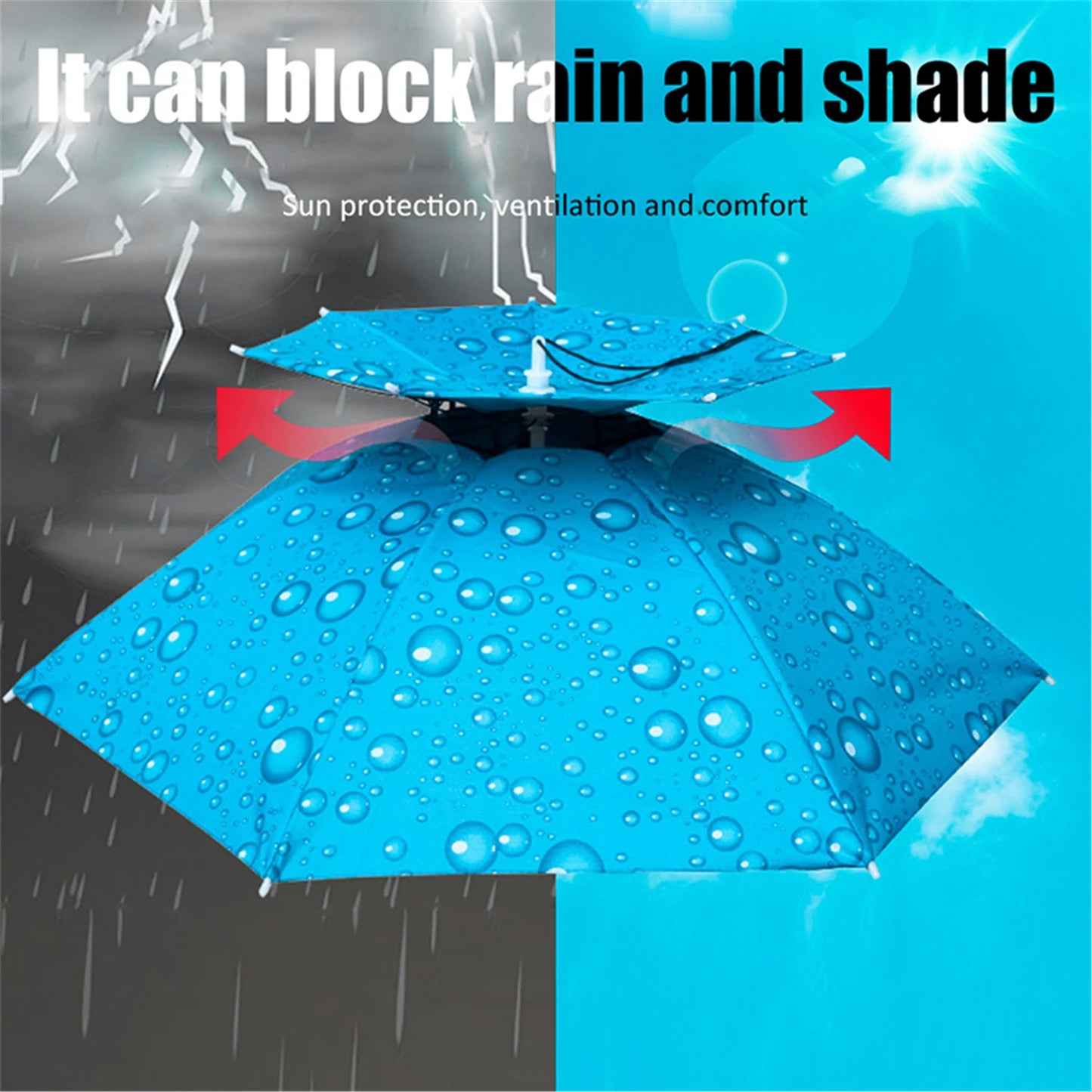 Chapeau parapluie de pluie pliable, pare-soleil imperméable, couvre-chef de pêche, chapeaux de tête de plage, Double couche, Protection UV, Protection solaire