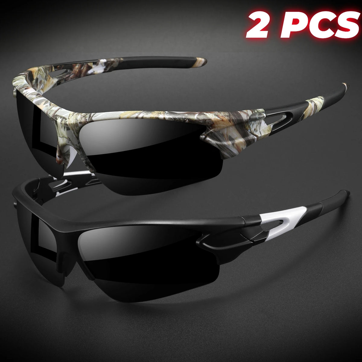 2 pièces lunettes de sport enveloppantes semi-sans monture — cyclisme, randonnée, UV400, anti-buée, unisexe