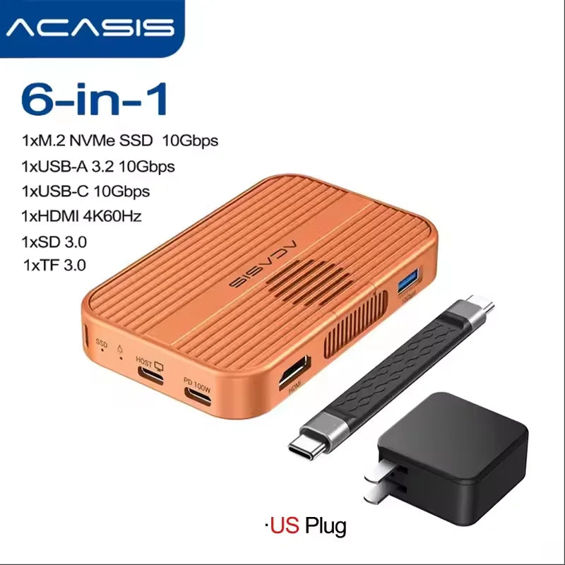 Boîtier SSD NVMe M.2 magnétique Acasis 10 Gbit/s et station d'accueil USB-C TF/SD 3.0 4K 60 Hz pour iPhone 17/17 Pro/iPhone 16/16 Pro