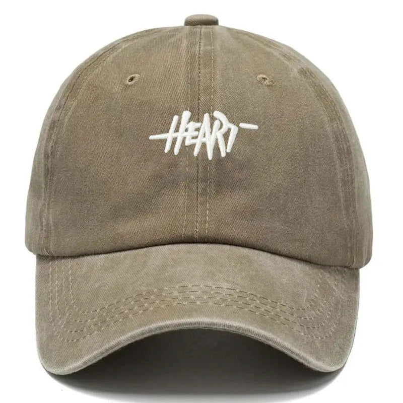 Casquette de baseball vintage en coton lavé — broderie cœur, unisexe, douce, hip hop, trucker, quotidien, extérieur