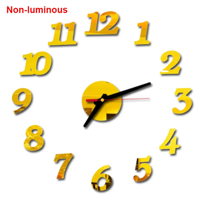 Reloj de pared, reloj de pared luminoso DIY, reloj de cuarzo, pegatinas de espejo acrílico, reloj de pared, decoración de pared, decoración cálida del hogar.