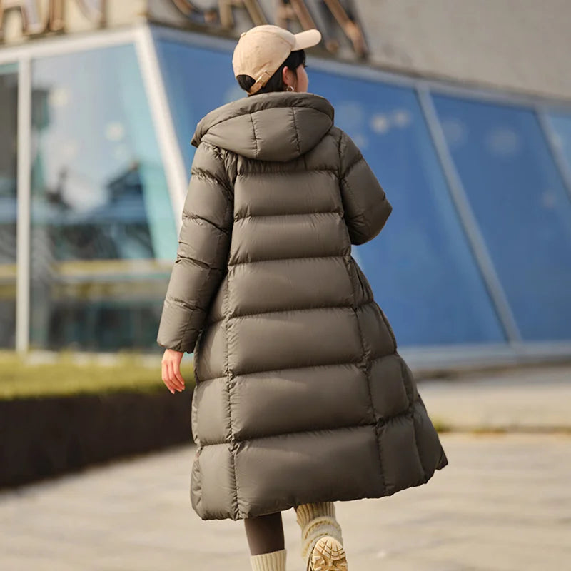 Doudoune longue imperméable pour femme — hiver 2025, manteau ample à capuche (v2)