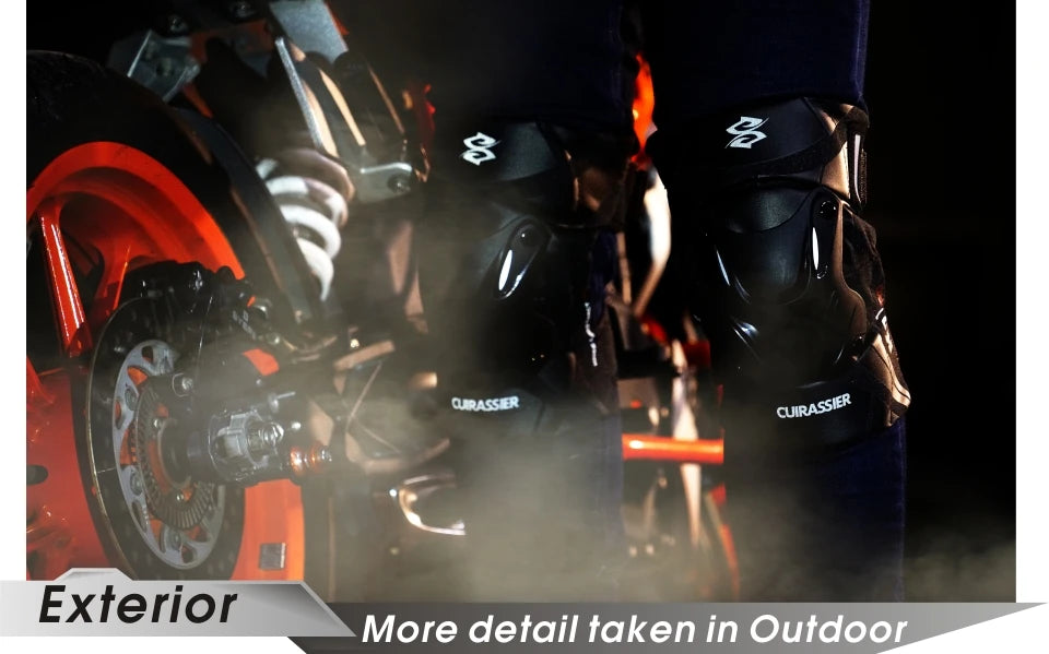 Cuirassier-Genouillères de protection pour motocross, genouillères de moto, protection MX, coussinets de course de coulée de nuit Équipement de moto avec coque renforcée et haute visibilité pour une conduite nocturne