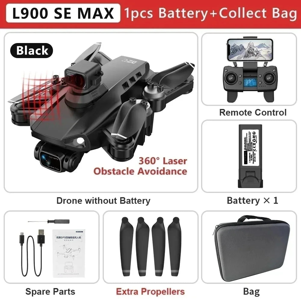 Drone GPS L900 Pro SE MAX 4K, doble cámara HD profesional 5G WIFI 360° Motor sin escobillas para evitar obstáculos Rc FPV Quadcopter Dron