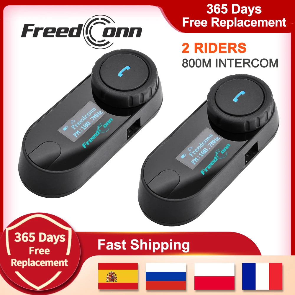 FreedConn Bluetooth Motorcycle Intercom Headset Wireless Motorbike Interphone LCD Screen FM Earphone