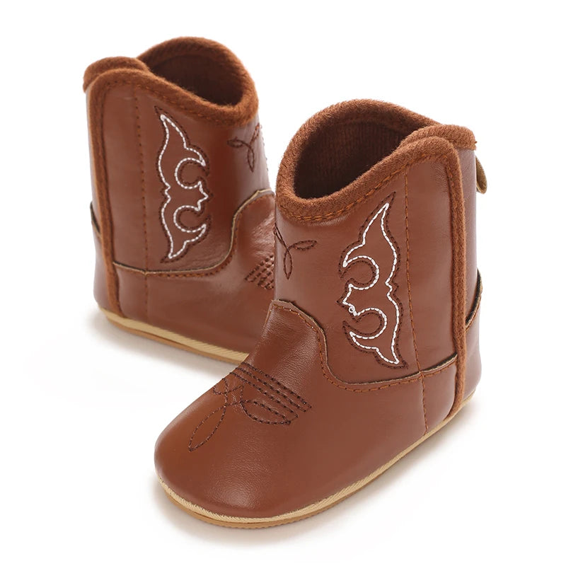 Bottines Cowboy Bébé Cuir PU Antidérapantes — Fille & Garçon 0–18 mois