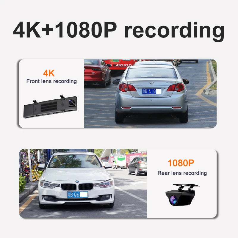 Yangood 4K Mirror Dash Cam DVR Supports Wireless Carplay and Android Auto Loop Recording 24H Parking Monitoring Dashboard Camera