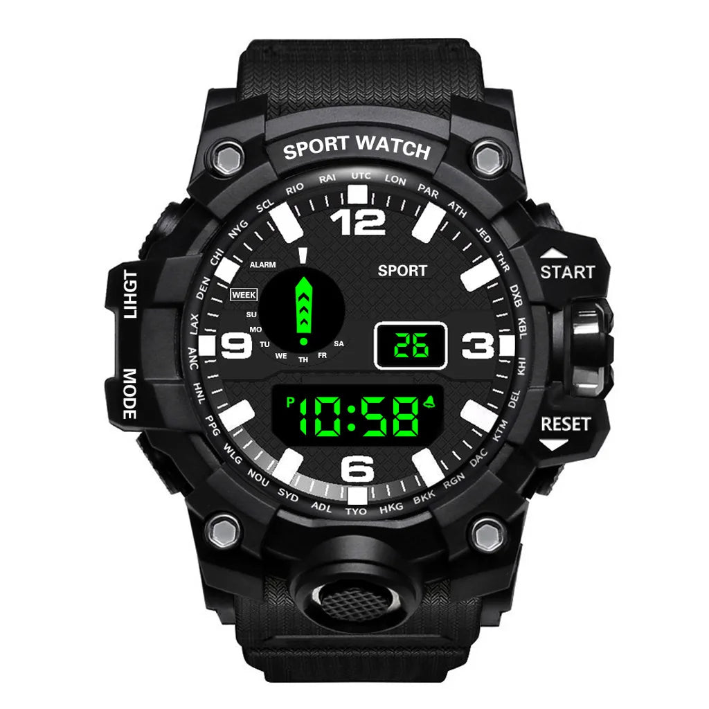 Reloj de pulsera deportivo electrónico de moda para hombre, esfera grande multifuncional impermeable, alarma luminosa, reloj militar para niños y hombres