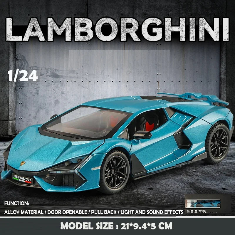 Simulation Car Lamborghini Revuelto, collectible model with sound and light, ideal as a birthday gift for a boy, 1/24