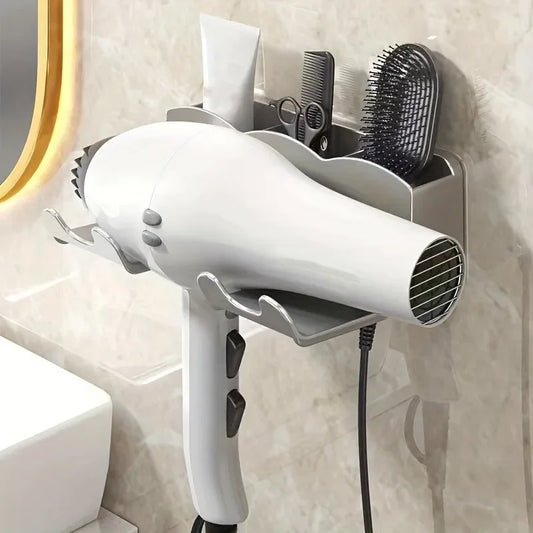 Soporte de almacenamiento para secador de pelo, soporte de pared para baño sin perforaciones, almacenamiento de conducto de aire de baño 1 pieza