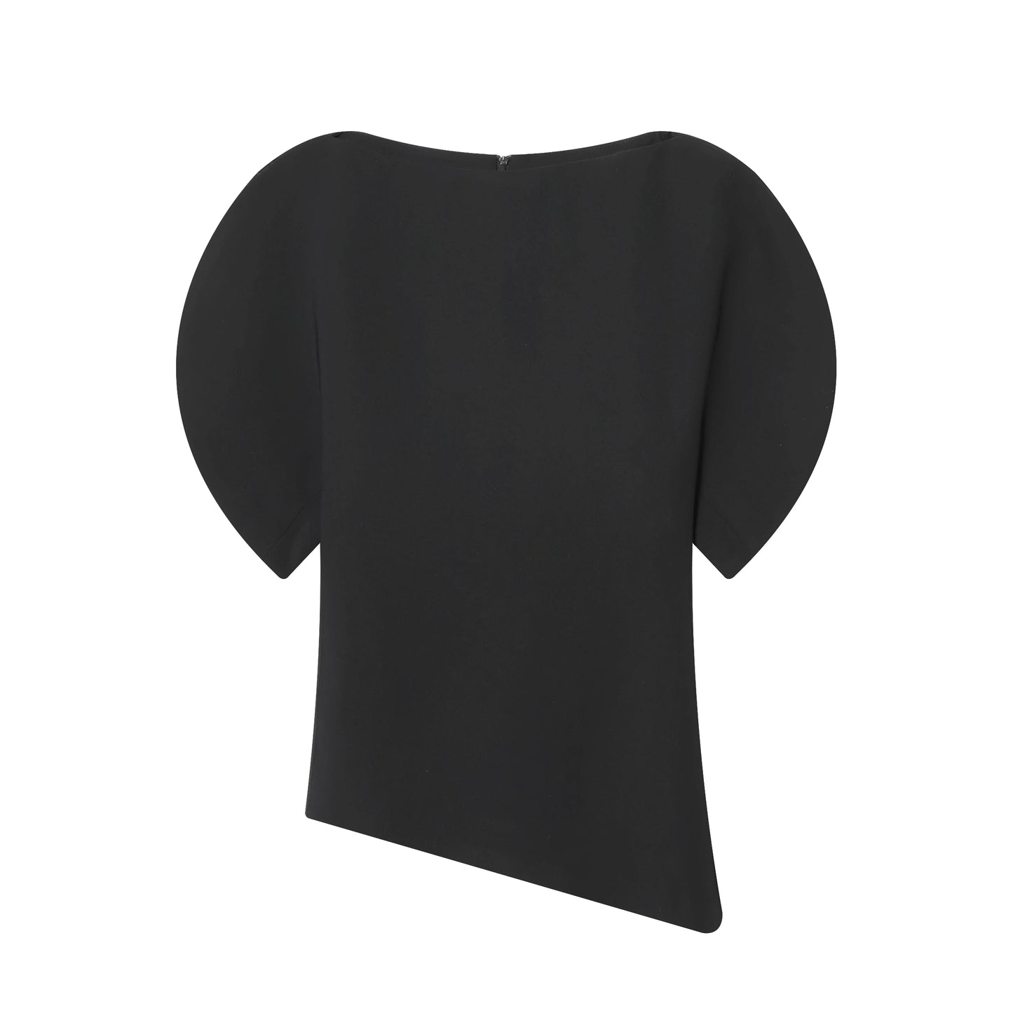 T-shirt femme noir à manches bouffantes — col rond, décontracté, printemps-été 2026