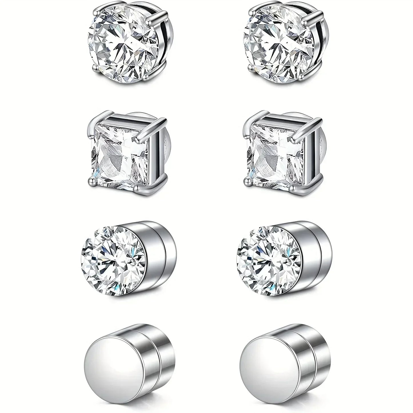 1 Pair Crystal Strong Magnetic Earrings for Men and Women, Punk Round Zircon Non-Pierced Stud Earrings, Jewelry