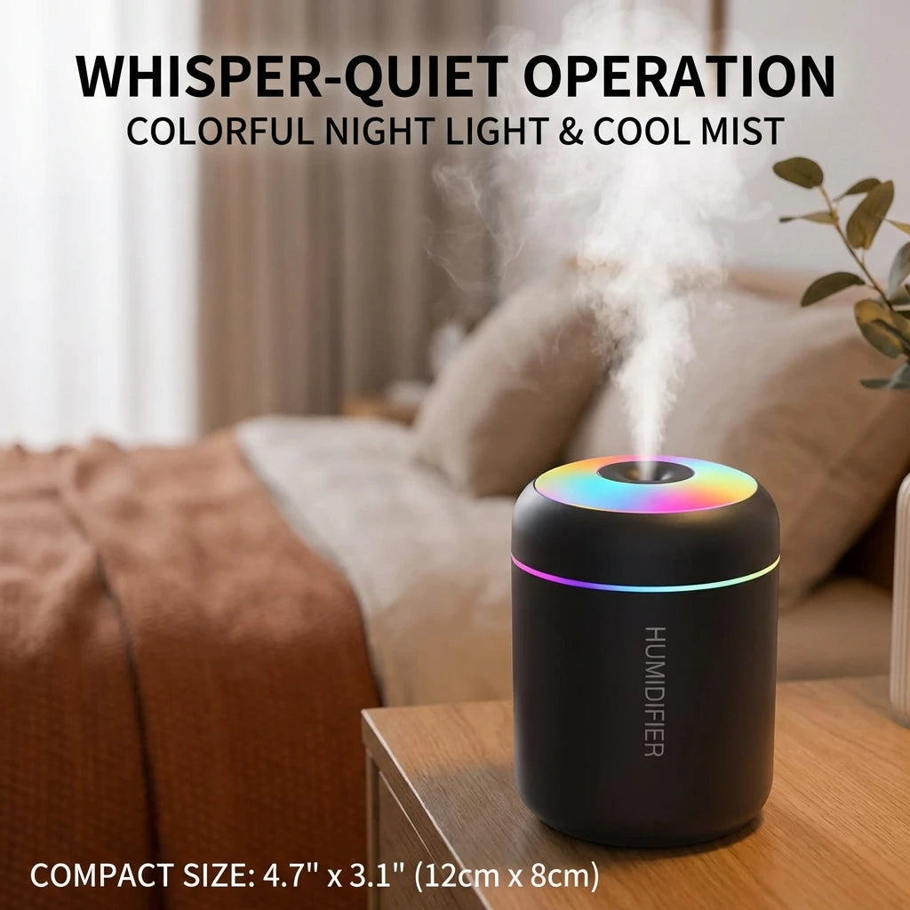 Humidificateur d'air USB LED, pulvérisateur de brume fraîche de bureau, diffuseur d'arôme, purificateur d'huile essentielle pour la maison et la chambre à coucher
