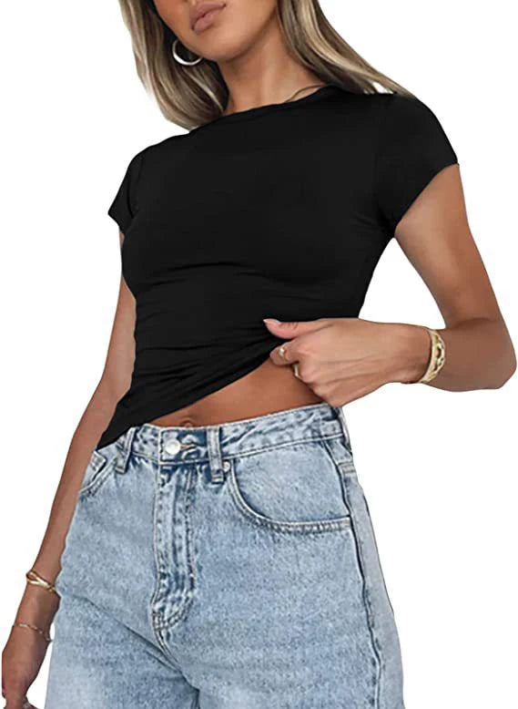 Tops courts Y2K vintage Harajuku pour femmes, couleur unie, esthétique été 2026, t-shirts tube décontractés, vêtements vintage