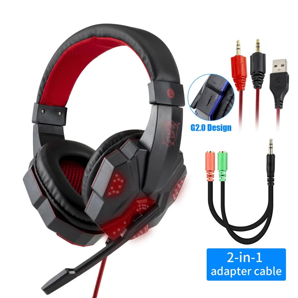 Casque de jeu avec micro et lumière LED — PC, portable, téléphone, filaire, stéréo, 3.5mm, cadeaux