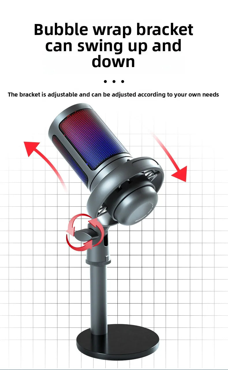 Microphone USB Professionnel à Condensateur RGB — Enregistrement, Gaming, Streaming Direct