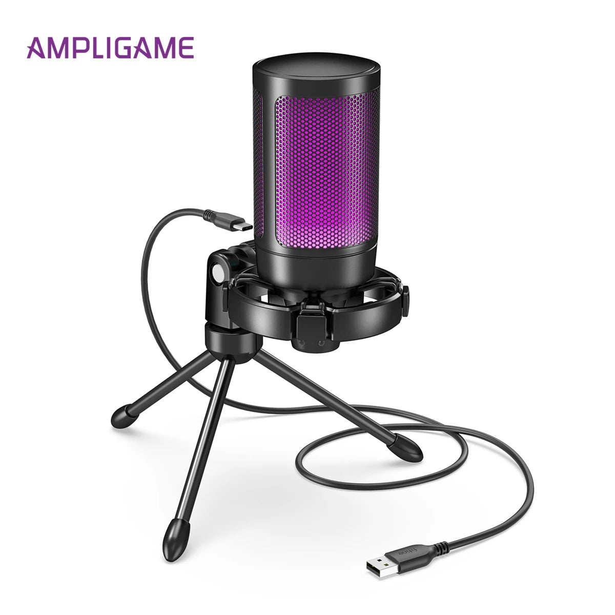 FIFINE AmpliGame A2 — Microphone USB Gaming RGB Sourdine Tactile Trépied PC & PS4/5