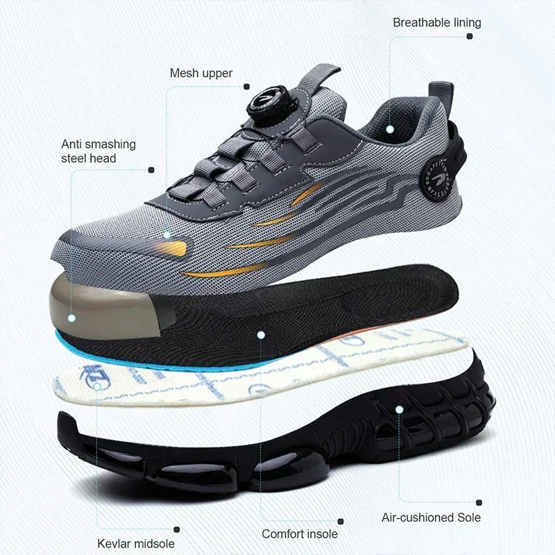 Botón giratorio nuevos zapatos de seguridad para hombre Anti-aplastamiento Anti-perforación zapatos de trabajo de moda para hombre zapatos deportivos botas de protección de seguridad para hombre